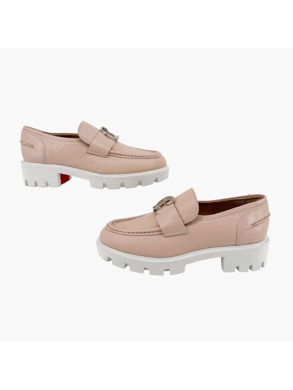 Christian Louboutin CL Moc Lug Leather Loafers Nude Beige Size 37 US 7 Women's - Picture 7 of 15